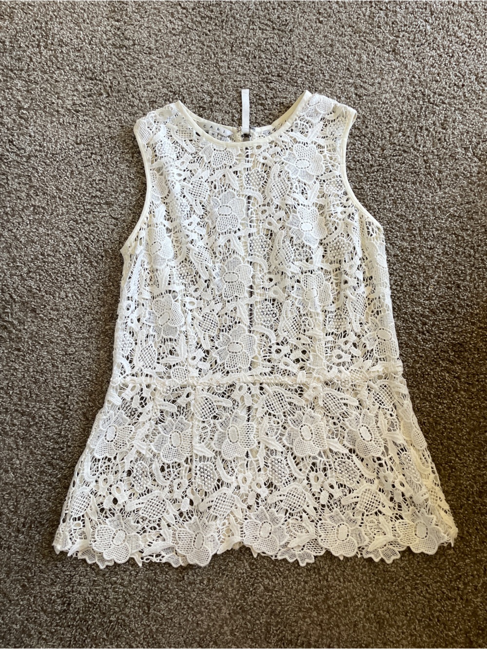 CAbi White Floral Lace Tank Top